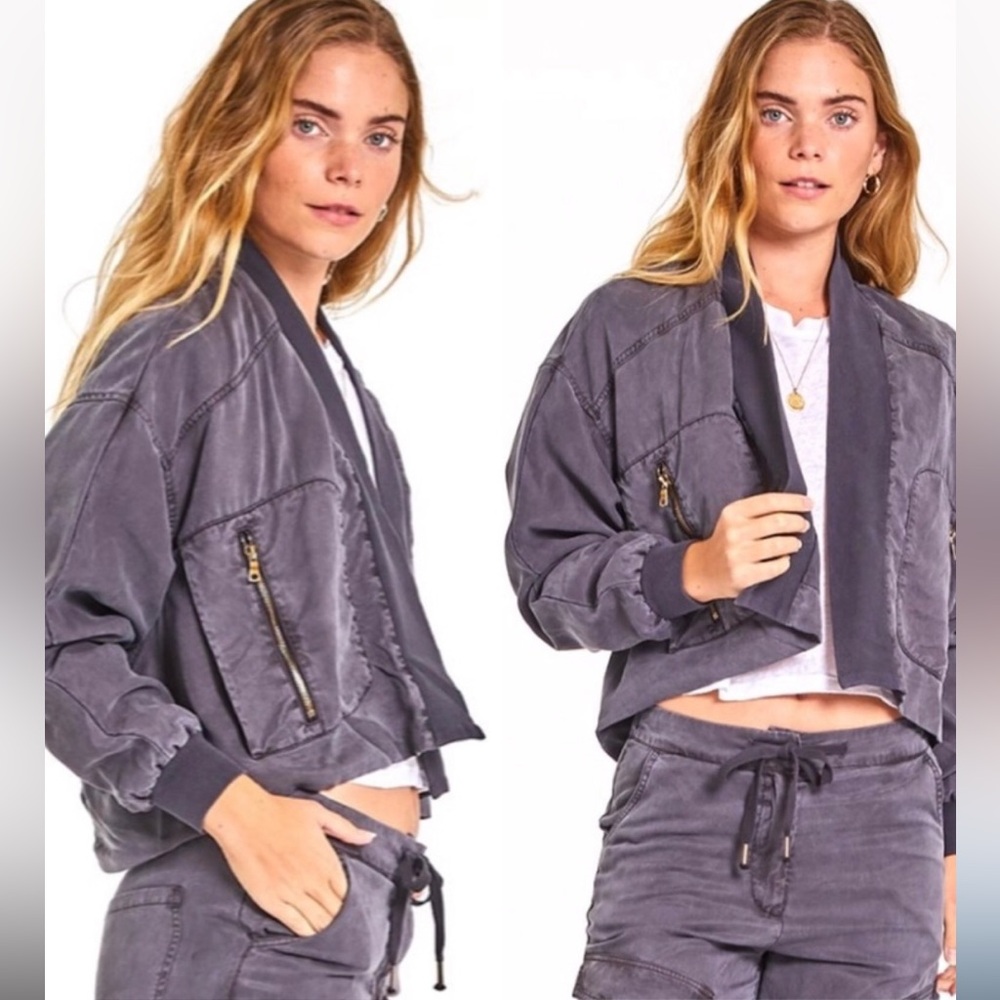 Young Fabulous & Broke Gray Bomber Jacket with Drawstring Waist